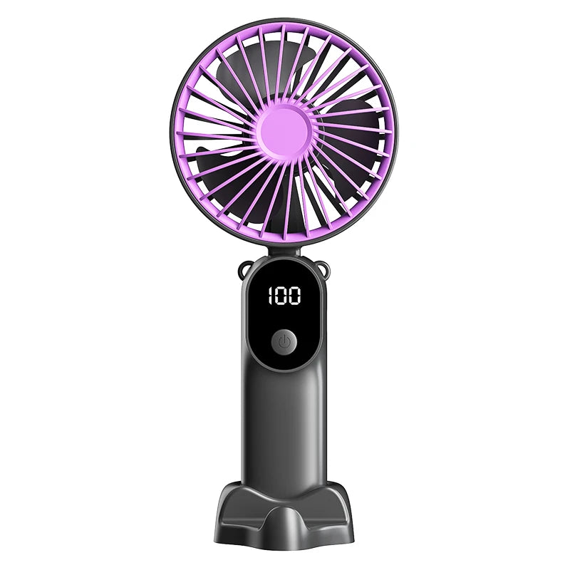 Portable Handheld Fan Mini USB Fan With 6 Speeds and Digital Display Foldable 3-in-1 Handheld Neck and Desktop Fan For Outdoor Oasis Select Gray