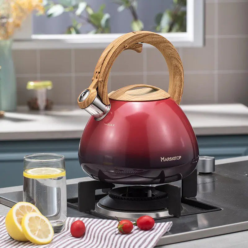 Stainless Steel Whistling Kettle Household Large Capacity Water Boiler Suitable for Gas and Induction Cooker Oasis Select Gradient red