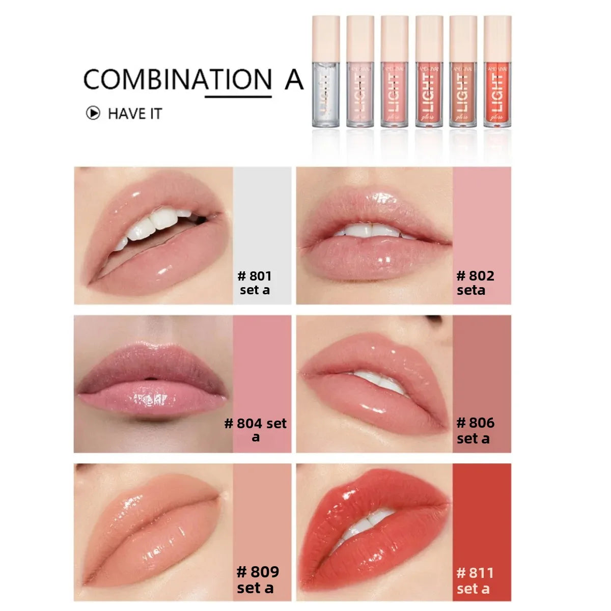 HANDAIYAN 6-Piece Mirror Lip Gloss Set – Long-Lasting & Non-Stick