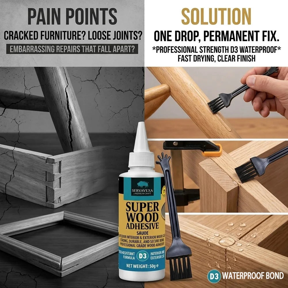 SERVAVEXA 50g D3 Wood Glue: Heavy-Duty Adhesive for Professional Carpentry & Furniture Repair. Strong Water-Resistant Bond Oasis Select