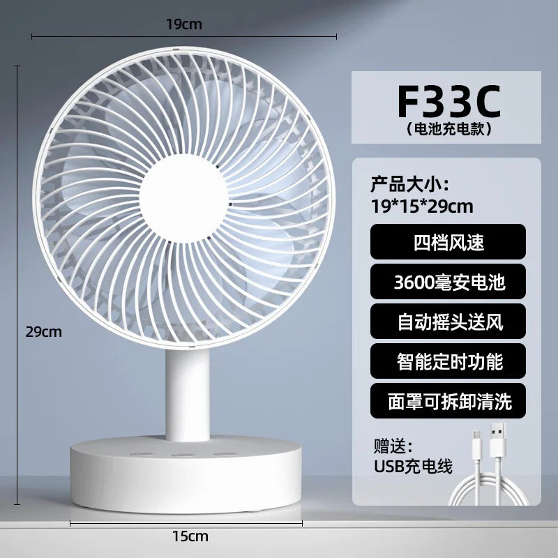 URGGU 8-Inch USB Desktop Fan – 4-Speed Smart Timer