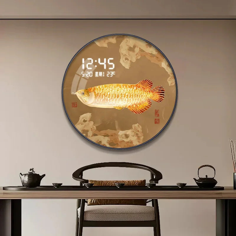 New Chinese Circular Persimmon Ruyi Electronic Wall Clock Living Room Porch Decorative Painting Hanging Wall Clock Wall Decor Oasis Select
