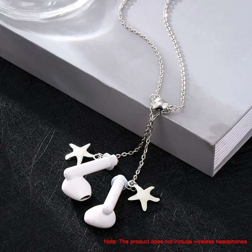 Wireless Earphone Anti-loss Necklace Women's New Design Sense Hanging Neck Wireless Earphone Anti-loss Magic Earphone Chain Oasis Select white-starfish