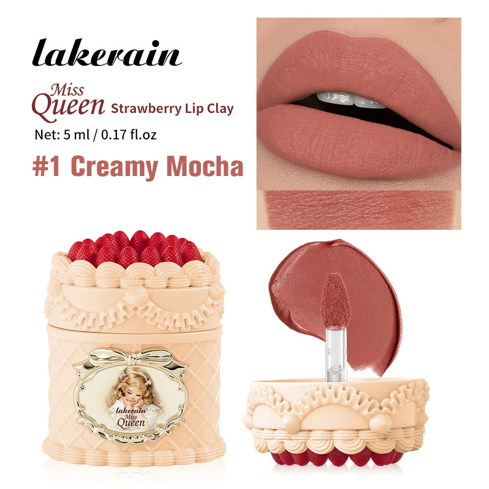 5ml Strawberry Cake Matte Lip Mud, Velvet Matte Lipstick, Retro High Pigment Soft Focus Lip Gloss Oasis Select Creamy Mocha