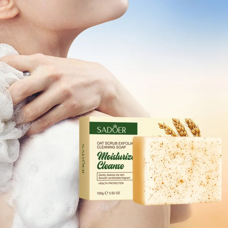 SADOER Oat Scrub Exfoliating Soap 100g – Gentle Cleansing Bar Exfoliating Cleansing Soap Oasis Select