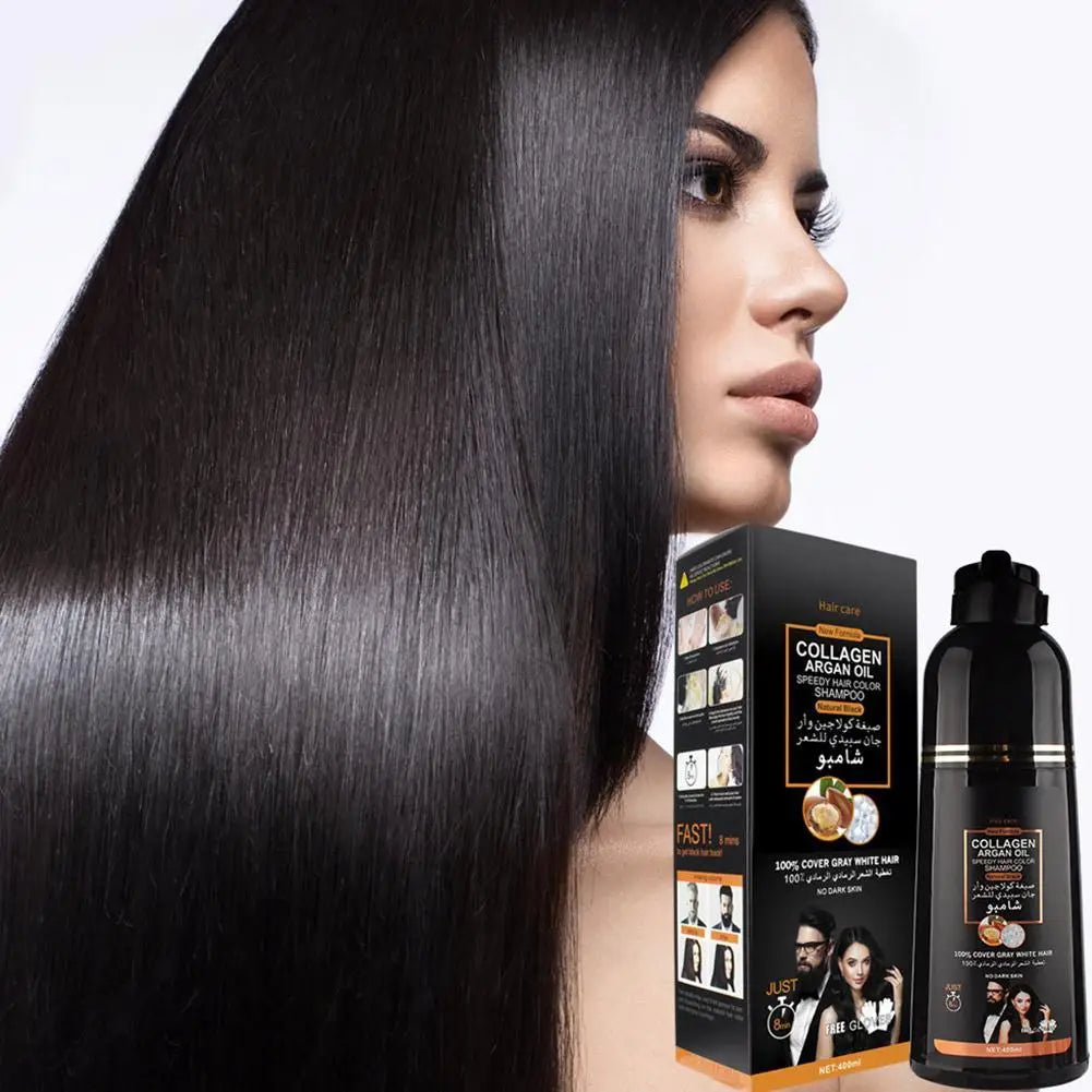 400ML Cover Grey Hair Morocco Argan Oil Care Fast Magic Black Hair Shampoo Dye Repair Damaged Improve Split Hair Rough Hair Care Oasis Select