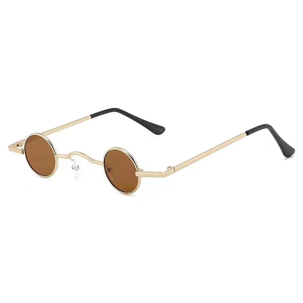 Women Men Metal Frame Hip Hop Punk Sun Glasses Shades Small Round Sunglasses Oasis Select Gold-Tea