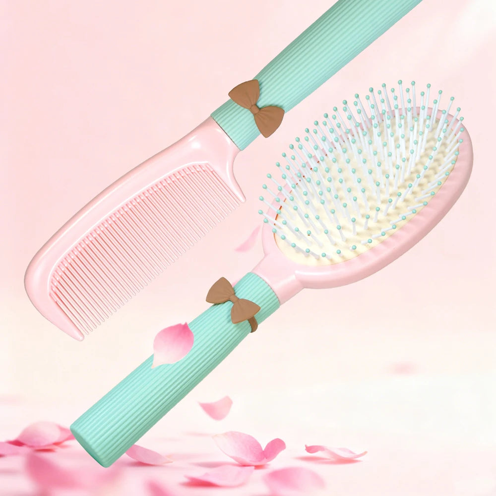 Cute Bow Hair Brush & Comb Set – Air Cushion Duo for Women Hair Brush & Comb Set Oasis Select
