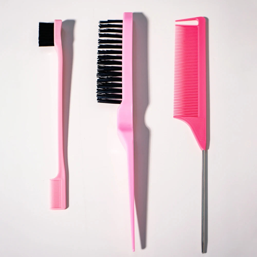 3-Piece Pink Hair Styling Kit – Comb, Teasing Brush & Cleaner Hair Styling Kit Oasis Select black
