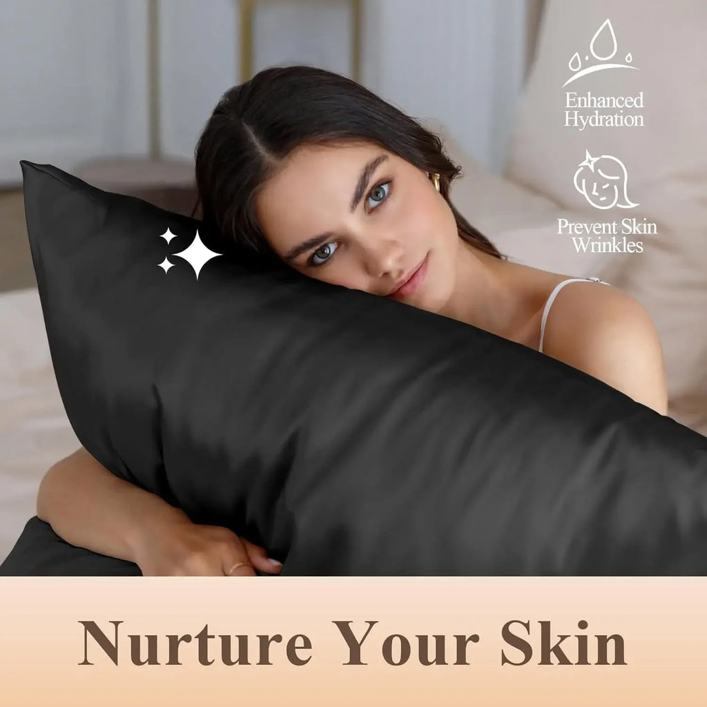 Silk Like Satin Pillowcase Standard Size, Black Smooth and Cooling Satin-Silk Pillow Cases for Hair and Skin Oasis Select