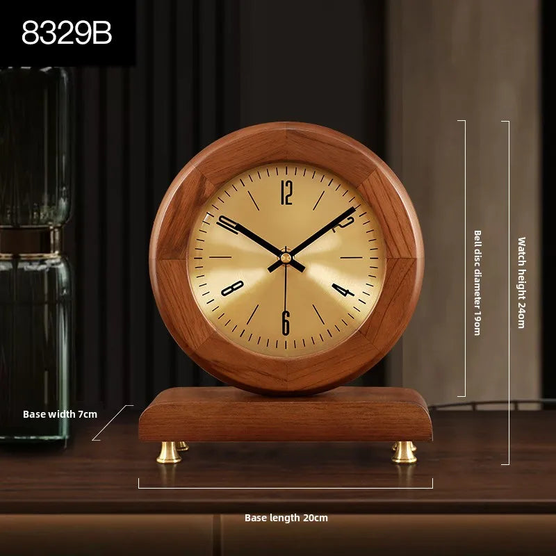New Chinese-style Solid Wood Wall Clock TV Cabinet Bedside Clock Living Room Desktop Decoration Simple Quartz Desk Clock Oasis Select 8329B