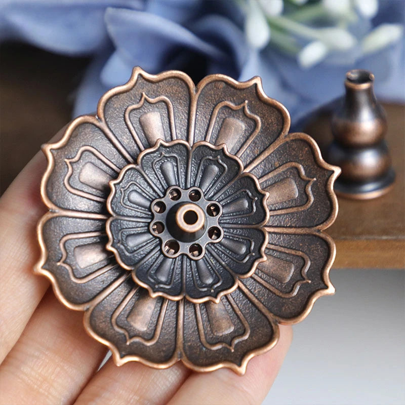 1PCS Lotus Alloy Incense Burner Stick Holder Home Buddhism Line Incense Plate Sandalwood Coil Base Temples Delicate Home Decor Oasis Select
