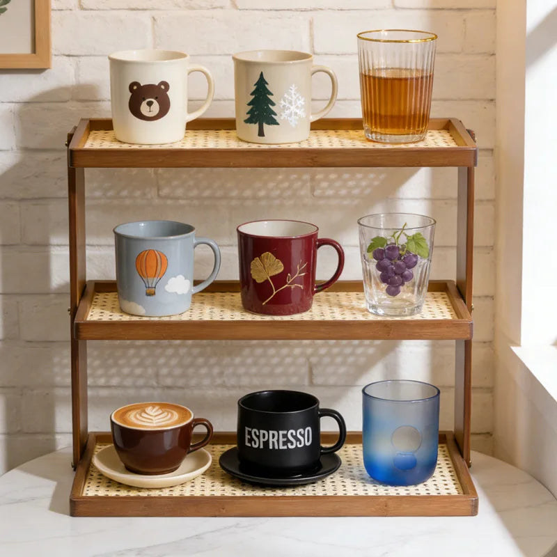 Cup holder, desktop multi-layer countertop, cup holder, storage, household table, small water cup, tea cup, tea set holder Oasis Select
