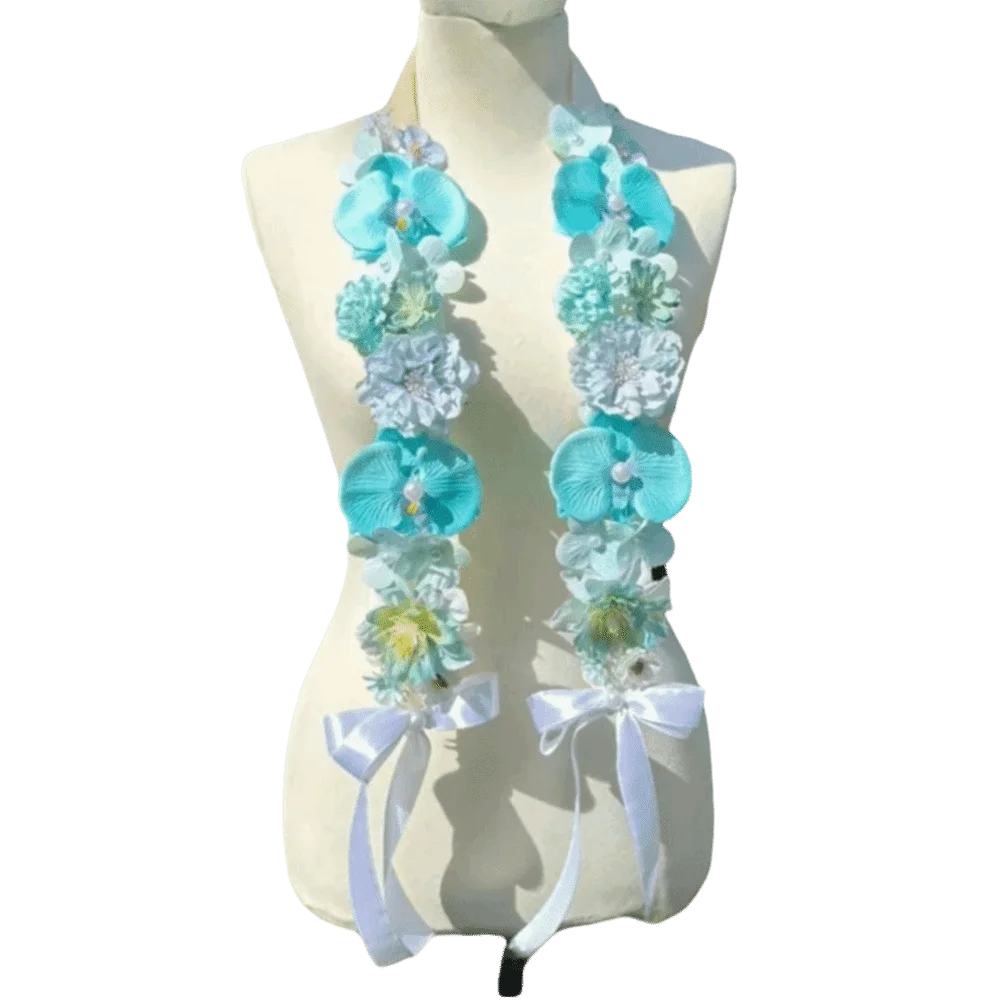 Floral Decorative Satin Flower Shawl Elegant Ornament Mixed Blooms Artificial Flowers Sash Reusable Multi-functional Oasis Select Blue