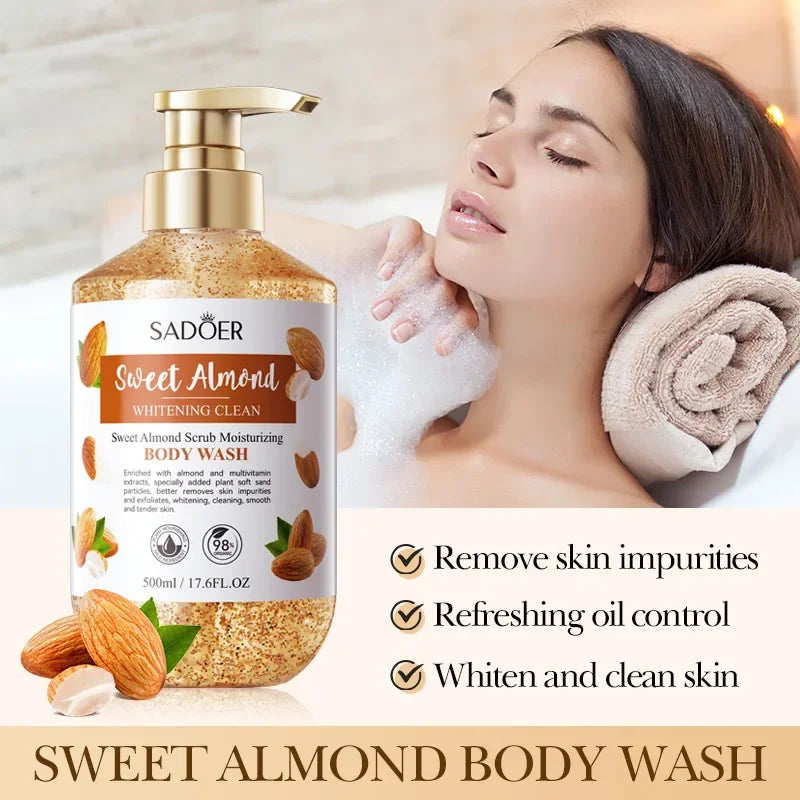 Sweet Almond Scrub Shower Gel Whitening and Cleansing Body Wash 500ml Oasis Select