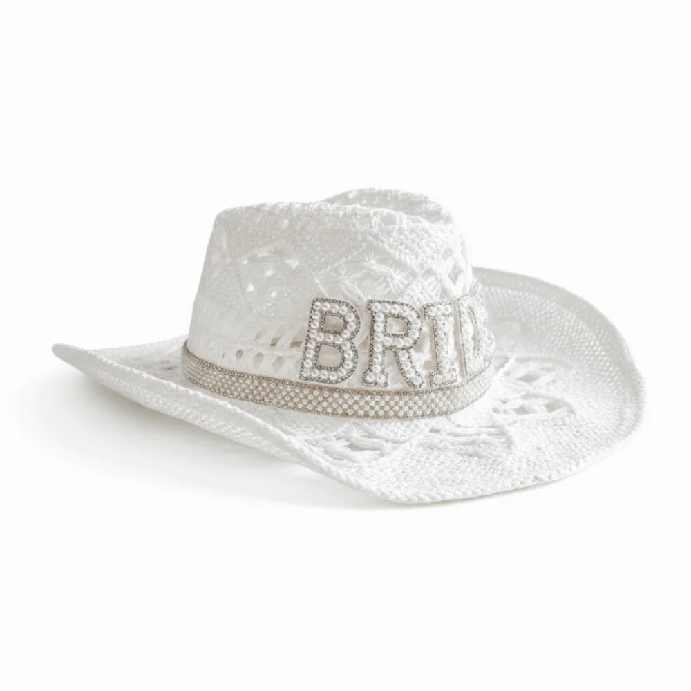 Rhinestone Letter Bride Groom Cowboy Hat Hollow Wide Brim Cowgirl Hat Crochet Western Cowboy Hat For Wedding Bachelorette Party Oasis Select