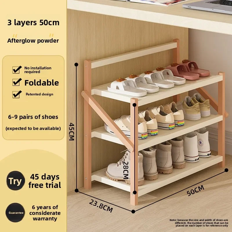 Simple shoe rack household door dormitory folding shoe rack free of installation shoe cabinet sturdy and durable Oasis Select 3C -50cm-powder