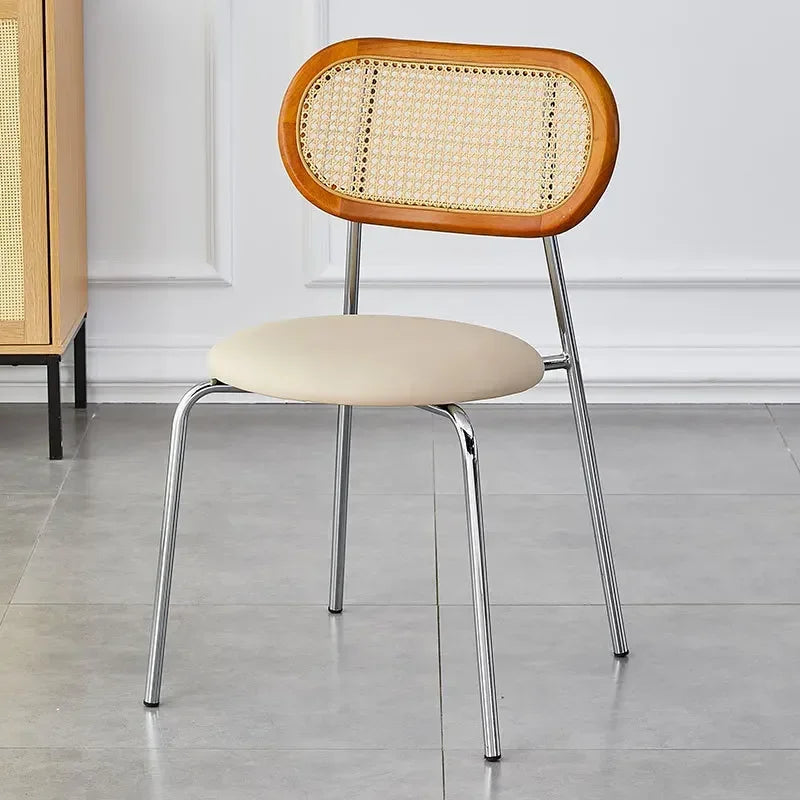 Multi-functional Household solid wood backrest dining chair office study rattan chair homestay milk tea shop seat Durable Oasis Select Off-white C