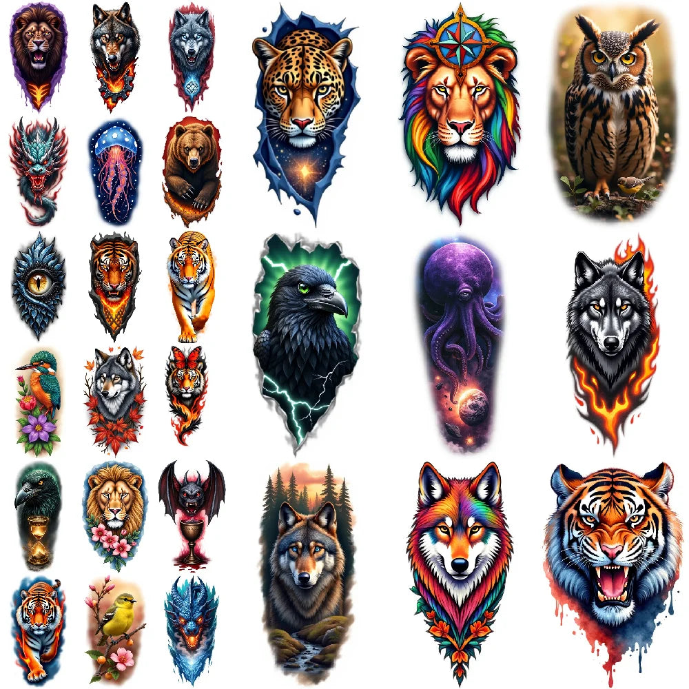 9-Piece Waterproof Temporary Tattoo Stickers – Wolf & Bear