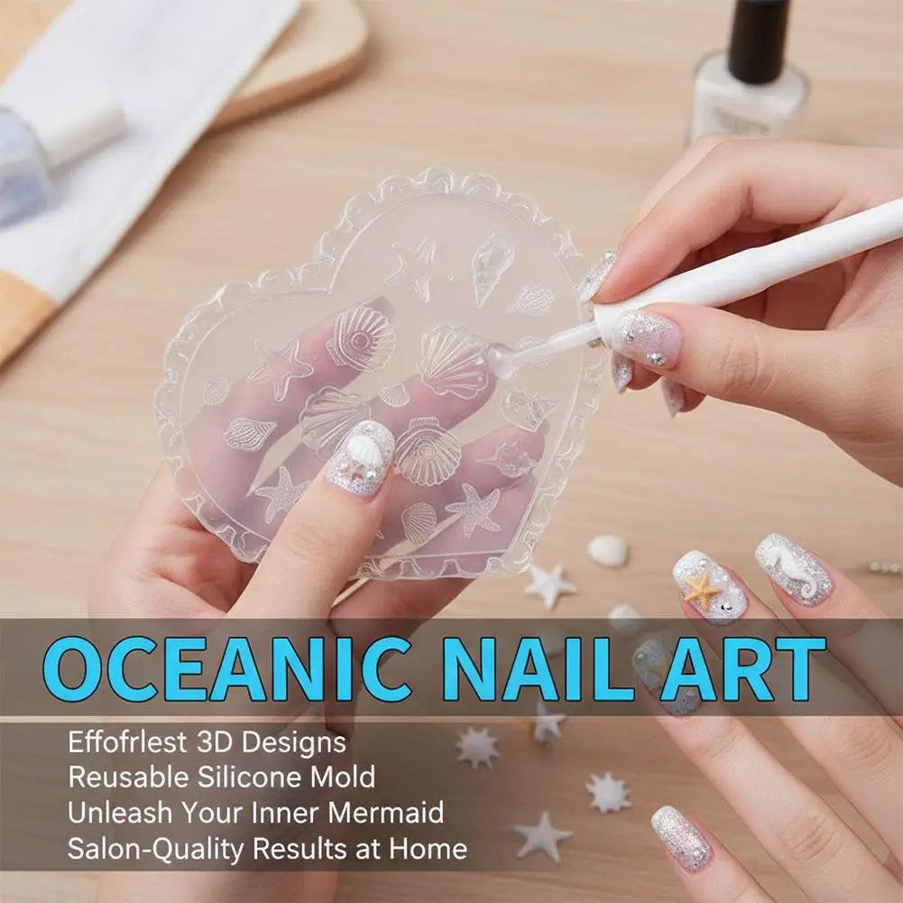 3D Ocean Nail Art Silicone Mold – Starfish, Shell & Sea Life Nail Art Mold Oasis Select