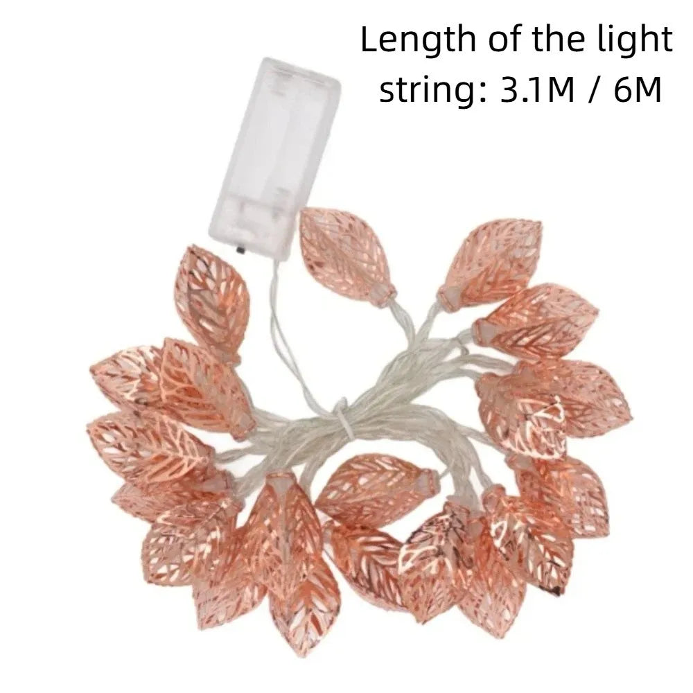 Rose Gold 3D Metal Leaf LED String Lights | Battery Operated