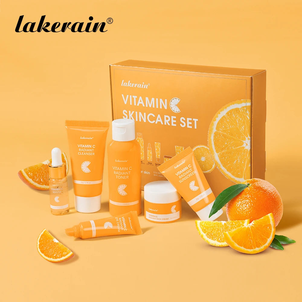 Lakerain Vitamin C Skin Care Set Whitening Cream Dark Spots Serum Dark Circle Eye Facial Cleaning Moisturizing Sunscreen Kits Oasis Select
