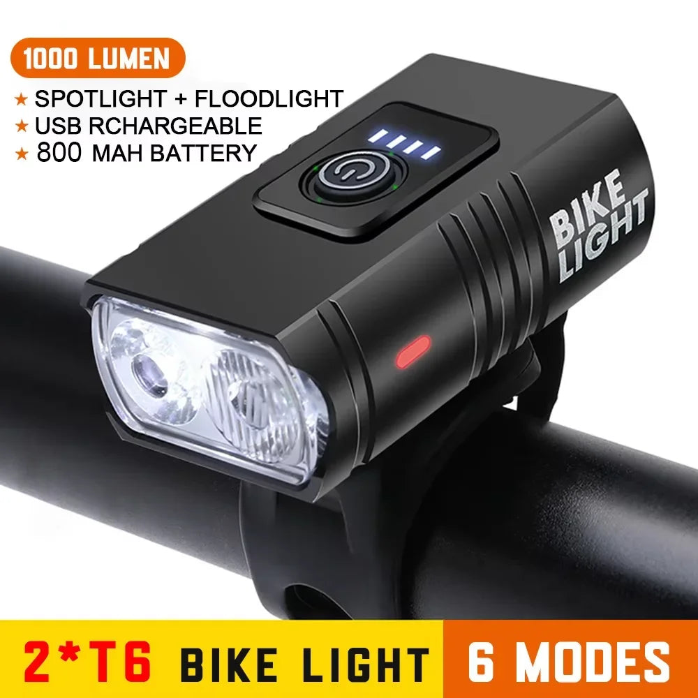 1000LM Bicycle Front Light Bright Bike Led Flashlight Lantern Rechargeable MTB Bike Rear Lamp for Cycling Headlight Christmas Oasis Select BK02
