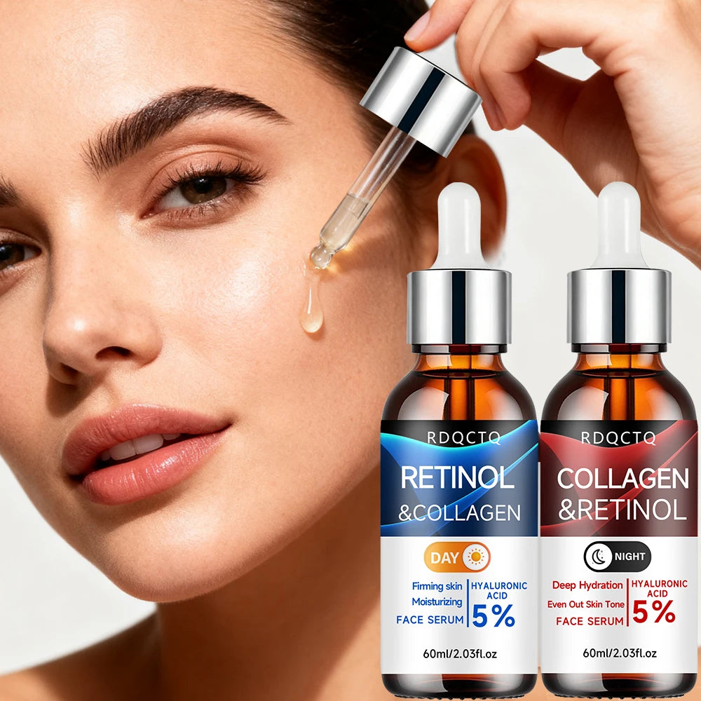 Retinol & Collagen Day Night Repair Serum 2-Pack | 5% Retinol Formula with Hyaluronic Acid | Firming & Hydrating Facial Essence Oasis Select