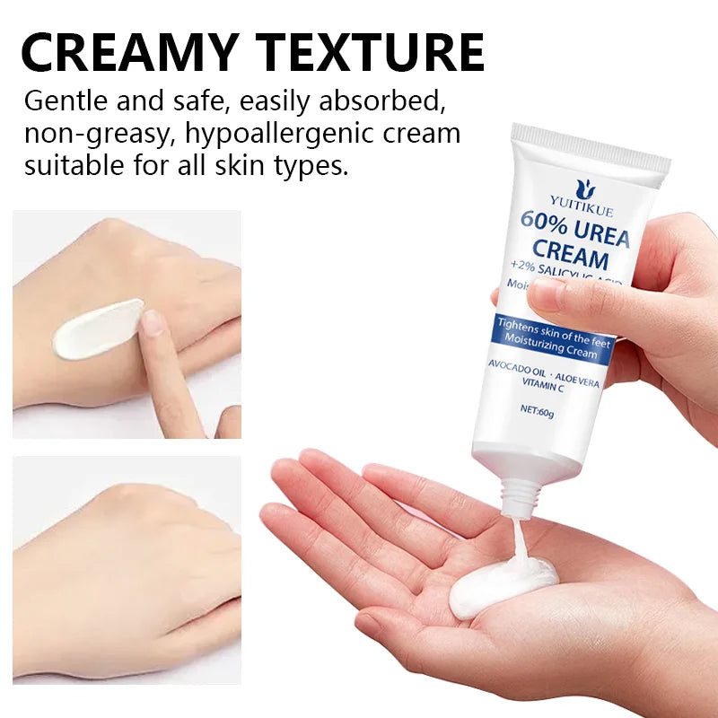 YUITIKUE 60% Urea Foot Repair Cream 60g - for Rough Dry Cracked Skin, Creamy Fast Absorption, with 2% Salicylic Acid & Vitamin C Oasis Select