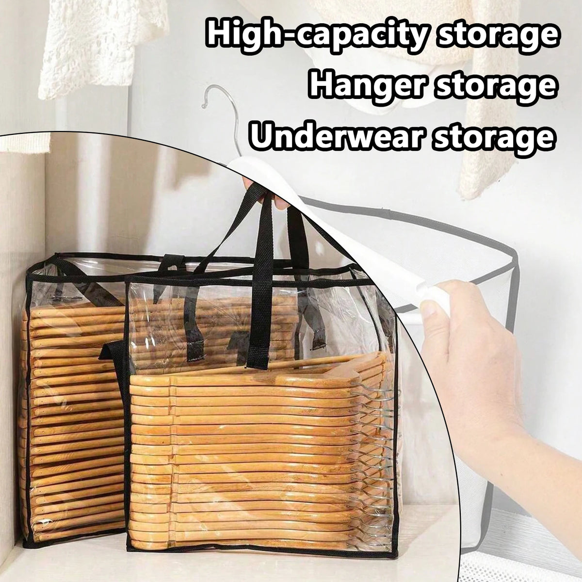 Clothes Hanger Organizer Large Capacity Triangle Storage Bag Foldable with Handle Space-Saving Clear Transparent for Wardrobe Ho Oasis Select