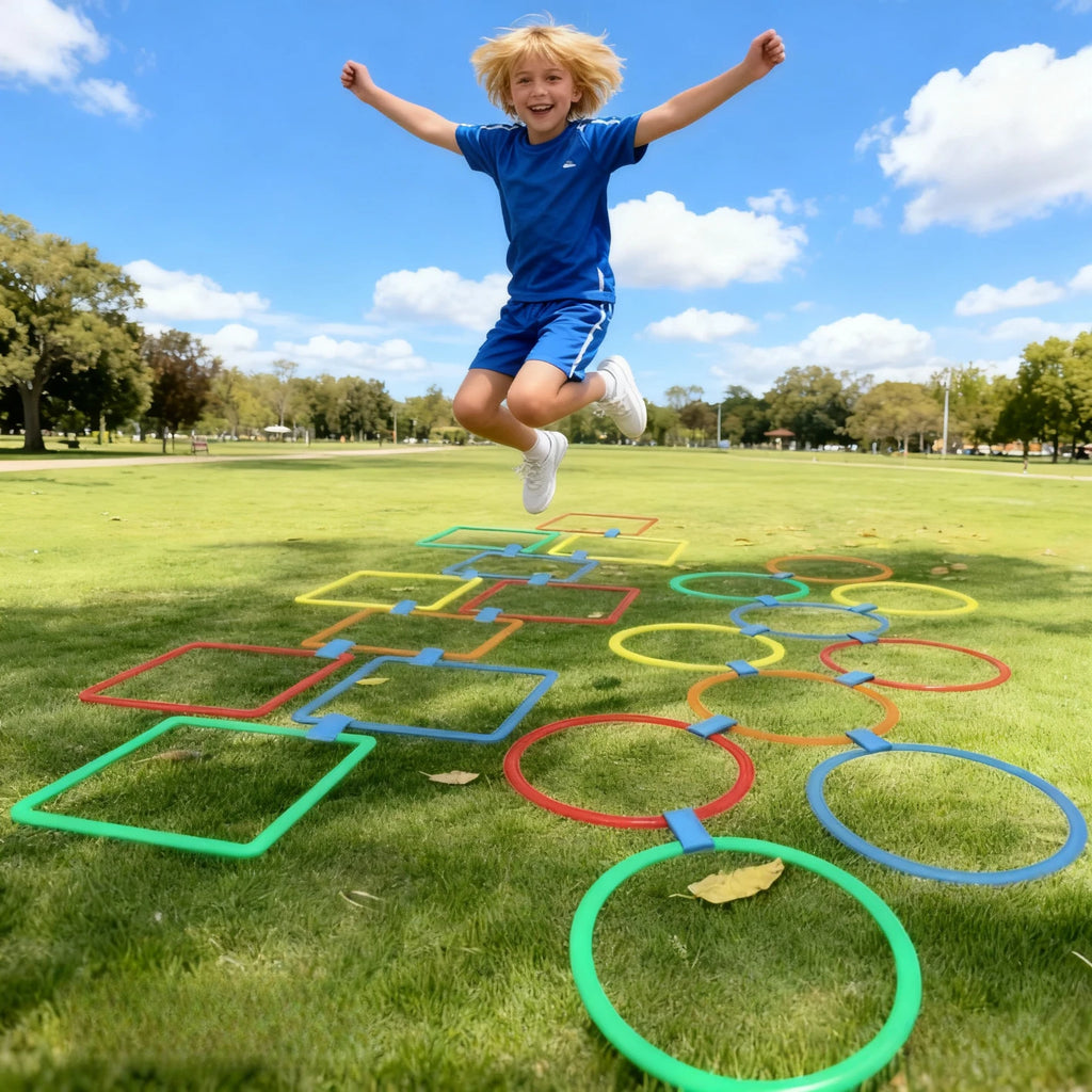 Outdoor Kids Funny Physical Training Sport Toys Lattice Jump Ring Set Game with 10 Hoops 10 Connectors for Park Play Boys Girls Oasis Select