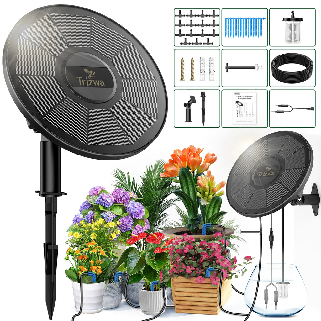 Solar Drip Irrigation System, Automatic Watering System with Battery Timer Modes for Potted Plants for Balconies, Garden Balcony Oasis Select 3W set