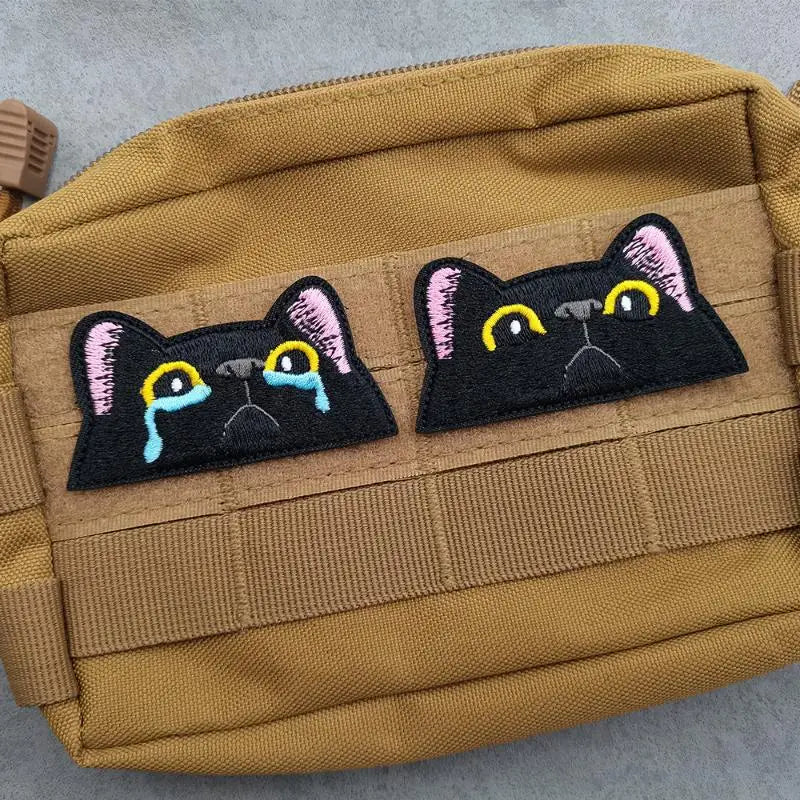 Cute Lovely Black Cat Patch – Peeping & Crying Cat Embroidered Patch Kitten Iron-on Sew For Clothing, Bags, Accessories Oasis Select