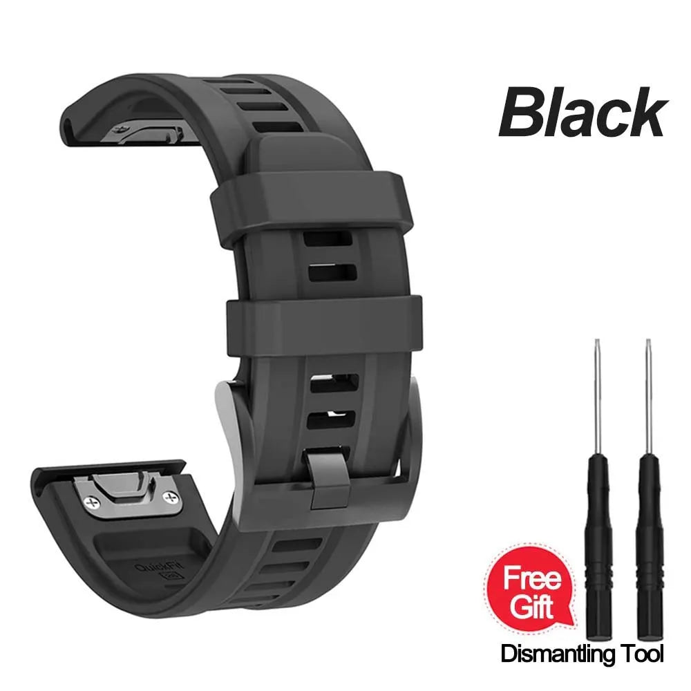 Silicone Watch Band for Garmin Fenix 7X 6X 5X – 22mm & 26mm Smartwatch Band Oasis Select black QuickFit 26mm
