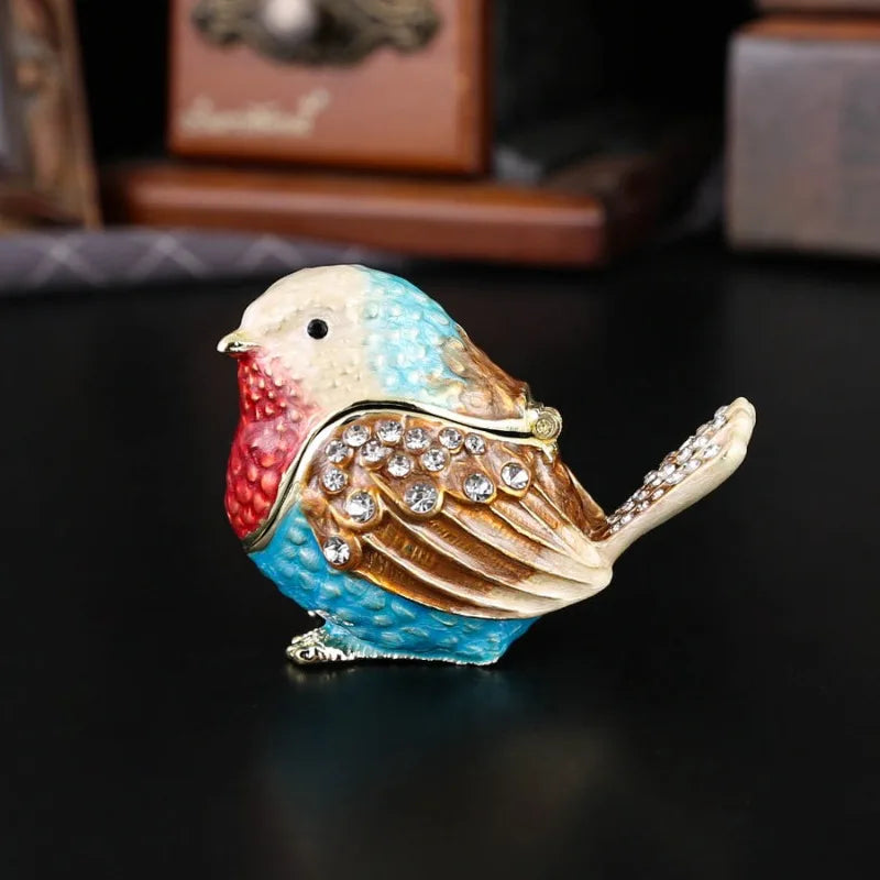 Sparrow Jewelry Box Flip Cover Dust-proof Ring Earring Storage Box Enamel Metal Handicraft Ornaments Oasis Select