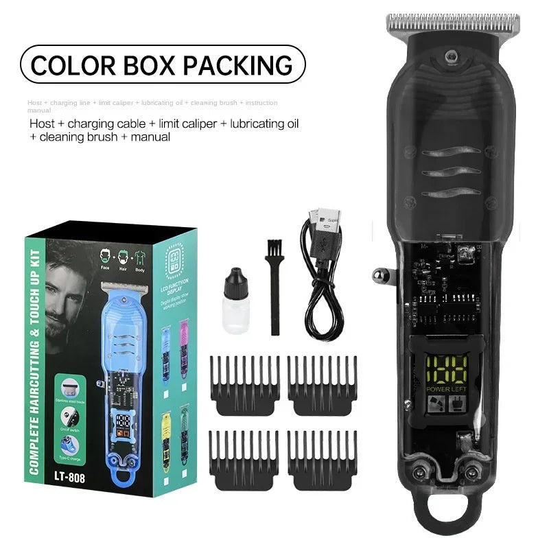 Professional Hair Cutting Machine Rechargeable Clipper Transparent Electric Hair Trimmers For Men Cordless Hair Cut Machine Oasis Select Black