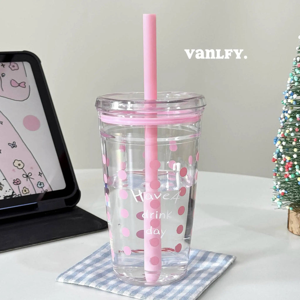 450ml Clear Plastic Reusable Straw Cup with Lid, for Tea Coffee Iced Drinks, Daily Use Portable Travel Water Mug Drinkware Oasis Select Pink