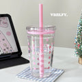 450ml Clear Plastic Reusable Straw Cup with Lid, for Tea Coffee Iced Drinks, Daily Use Portable Travel Water Mug Drinkware Oasis Select Pink
