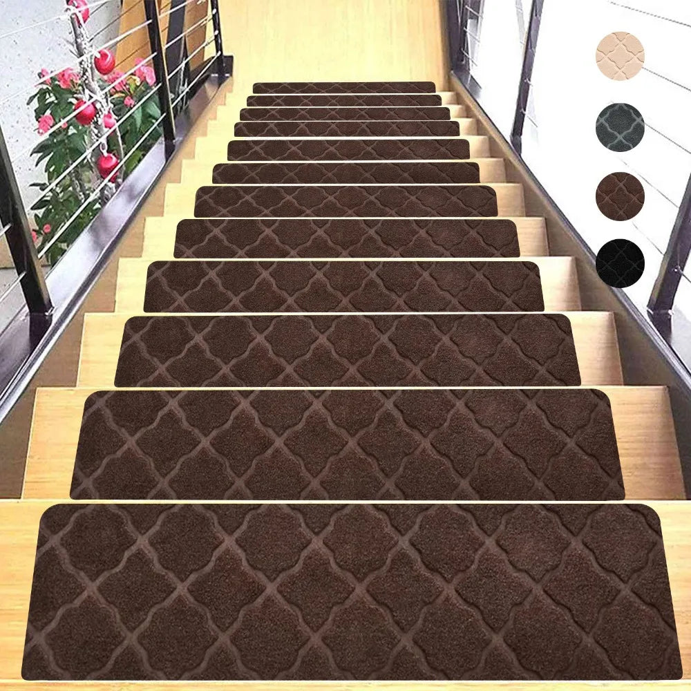 New Self-adhesive Staircase Mat Non-Slip Soft Stripe Stair Tread Carpet Mat Safety Protection Cover Pads Home Decor Oasis Select B Brown