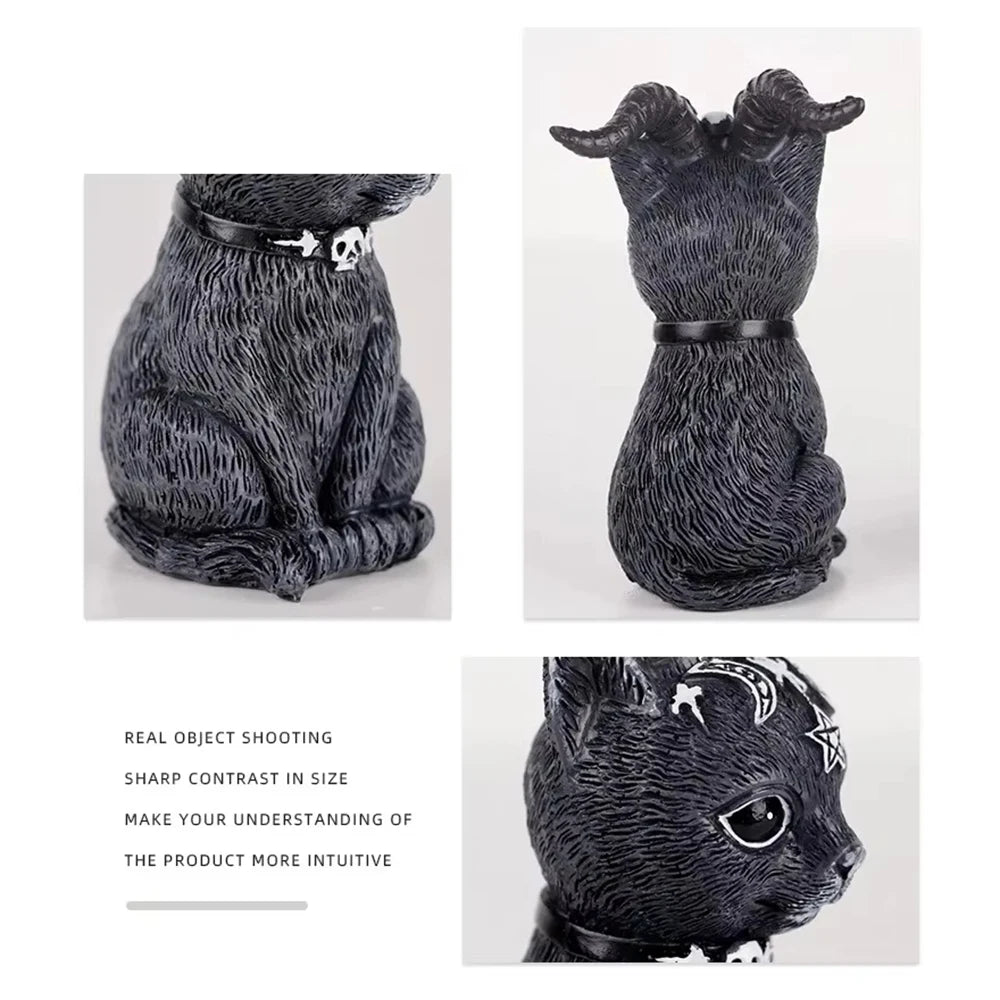 Black Cat Witch Figurine | Hand-Painted Halloween Desk Ornament