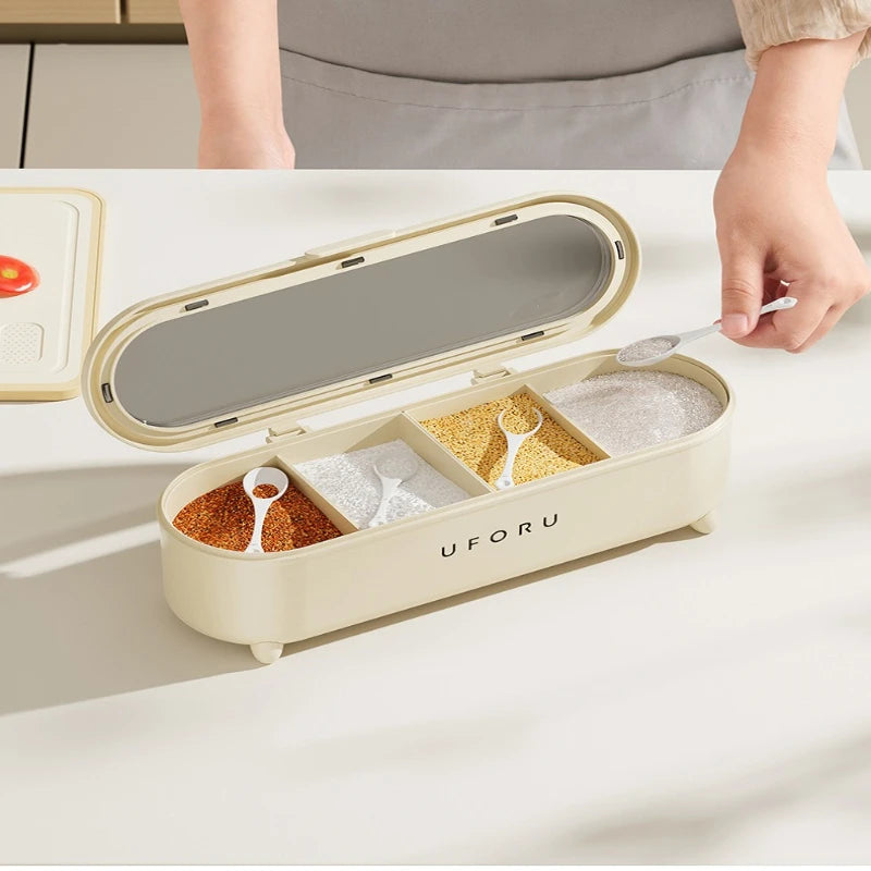 Kitchen for Homeall-in-one Multi-grid Seasoning Box with Spoon Food Grade Salt Seasoning Storage Box Moisture-proof Oasis Select