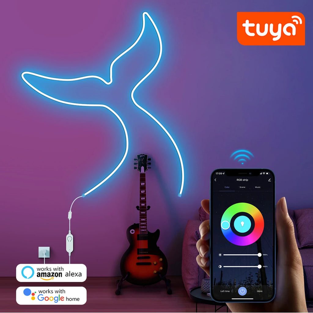 Smart Tuya Neon Strip WIFI/Bluetooth 2 Version APP Control 5V USB Ports RGB Neon Sign Waterproof DIY Room Wall Atmosphere Lamp Oasis Select