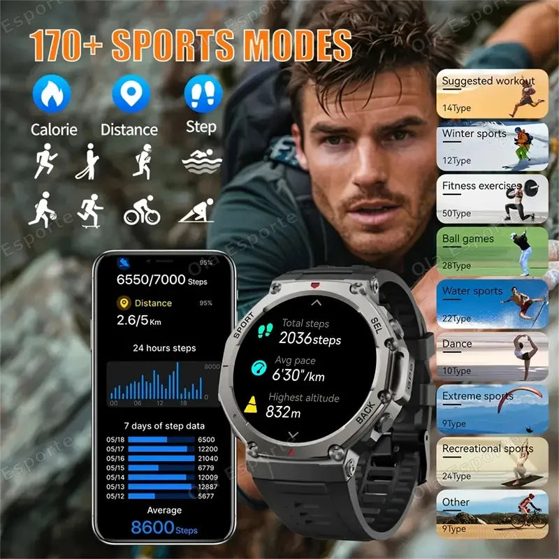 Military GPS Smart Watch AMOLED Compass Altimeter HD Calls