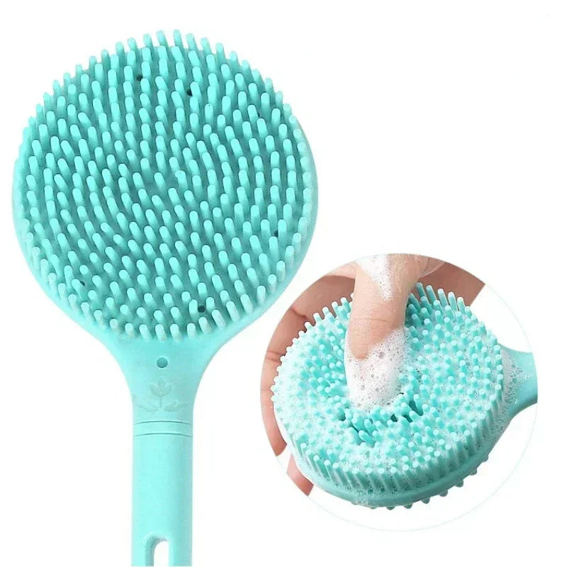 Double-Sided Shower Body Brush Silicone Long Handle Bathroom Wash Brush Bathing Massages Back Body Exfoliating Brush 1pc Oasis Select