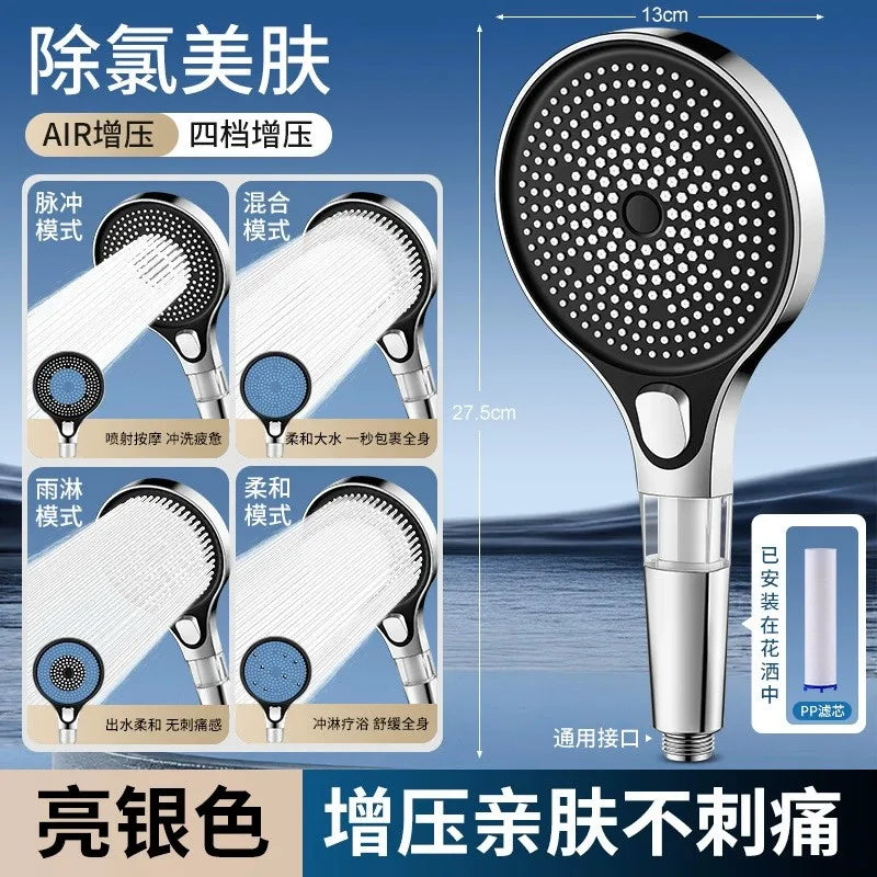 New High Pressure 13CM Shower Head Black 4 Modes Water Saving Spray Nozzle Massage Rainfall Filter Shower Bathroom Accessories Oasis Select Sliver Shower