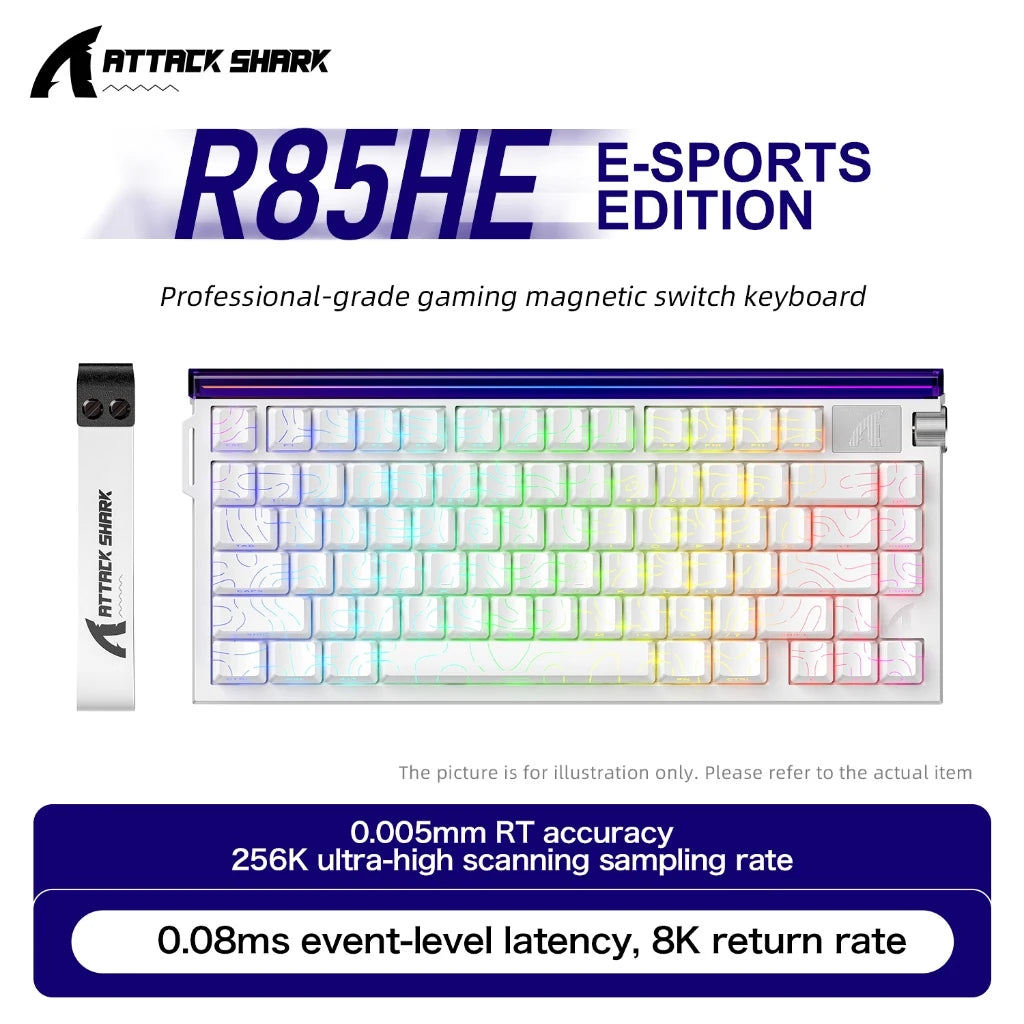 ATTACK SHARK R85HE Magnetic Axis Gaming Wire Keyboard 8KHz Rate 0.005mm RT Precision Adjustable 5 Layer Soundproof Filling RGB Oasis Select R85 HE-White lines
