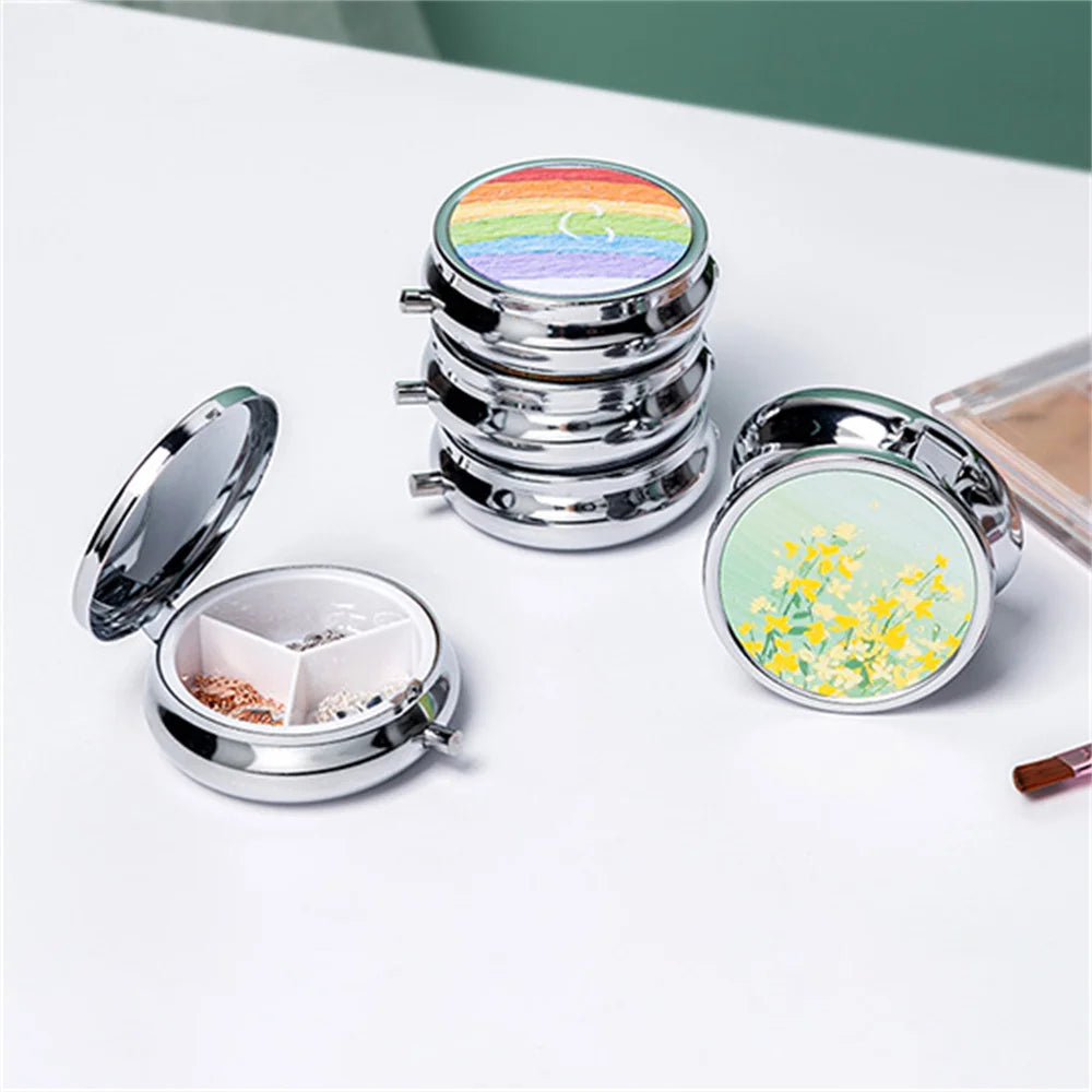 Portable 3 Cell Metal Pill Boxes Stainless Steel Round Pill Boxes Medicine Organizer Container Medicine Case Splitters Pill Box Oasis Select