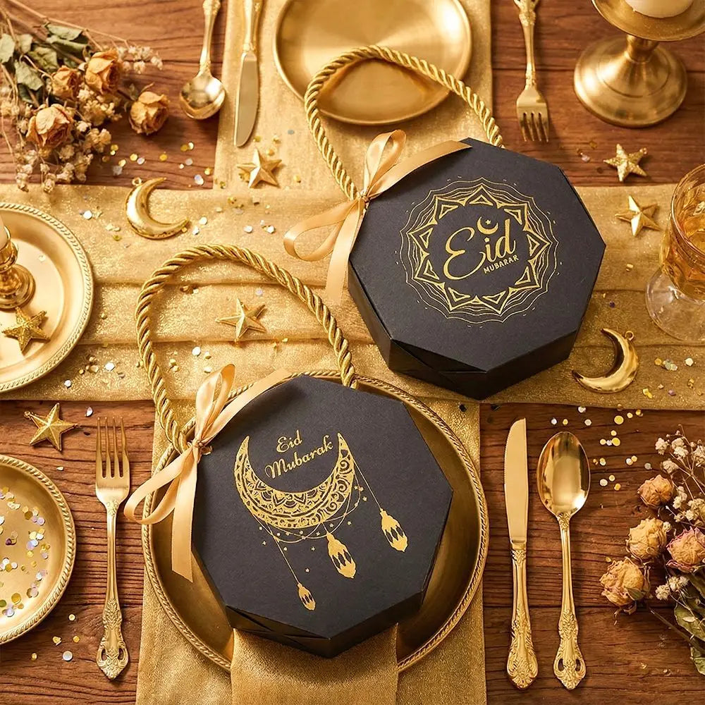 10-Pack Satin Ribbon Eid & Ramadan Gift Boxes – Gold Stamp