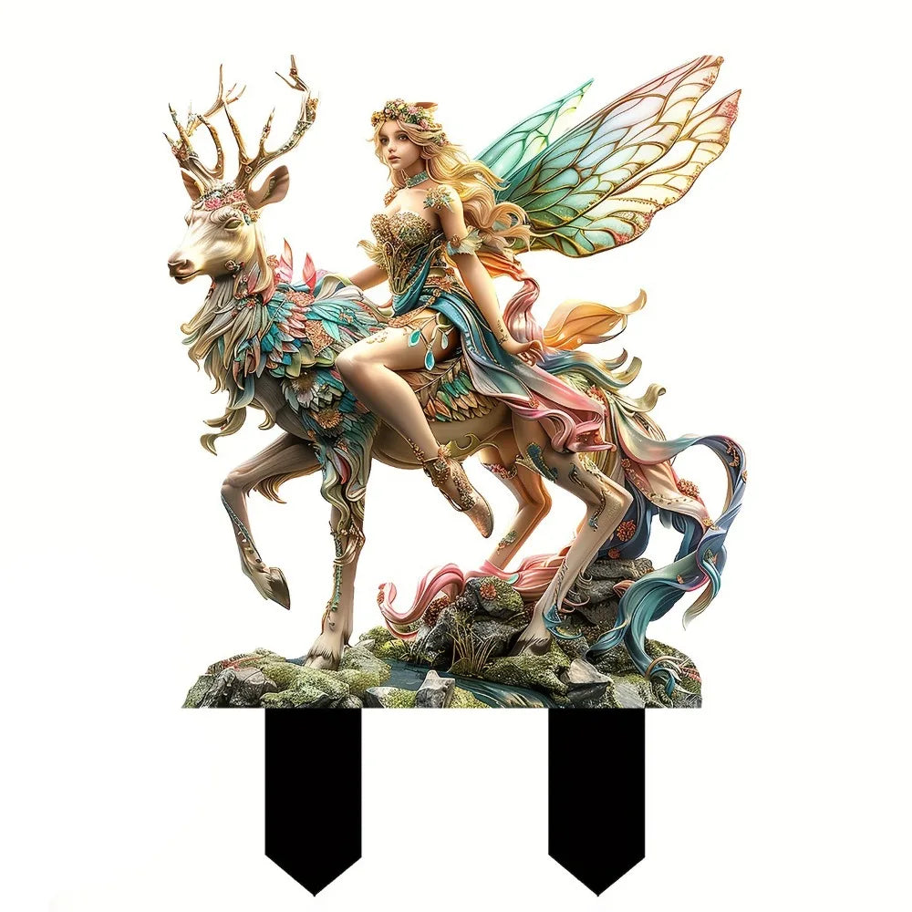 Acrylic Flower Fairy Garden Stake Figurine | Waterproof Decor