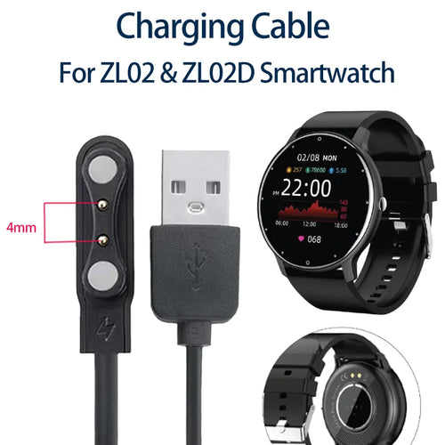 2-Pin USB Charging Cable for ZL02 & ZL02D Smartwatch 60cm Smartwatch Charger Cable Oasis Select